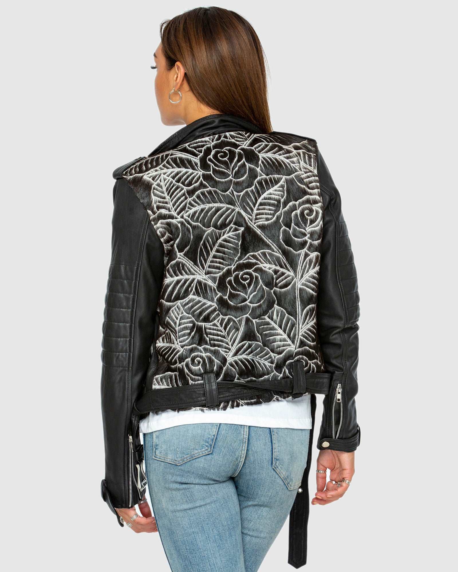 Black rose leather jacket best sale