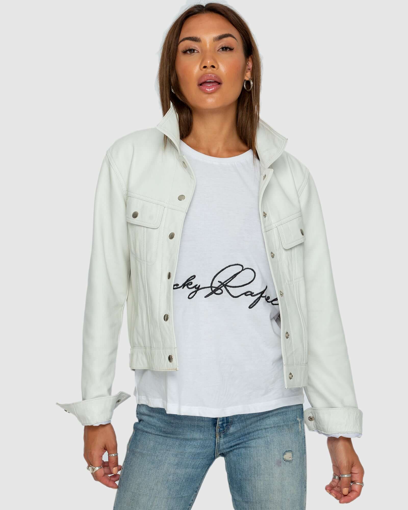 "Denim Style" Leather Jacket - White