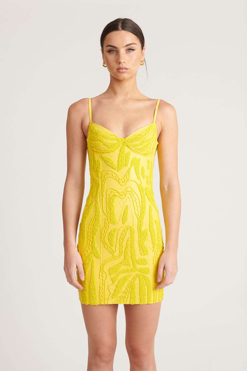 Beaded Leather Date Dress - Yellow