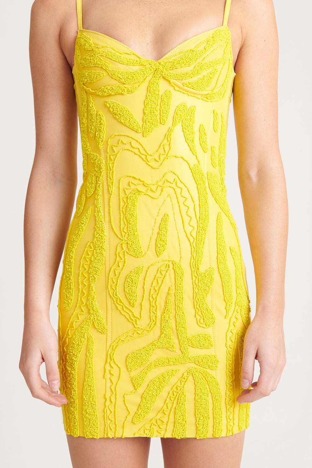 Beaded Leather Date Dress - Yellow