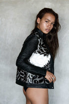 Baroque Leather Biker Jacket - Black White