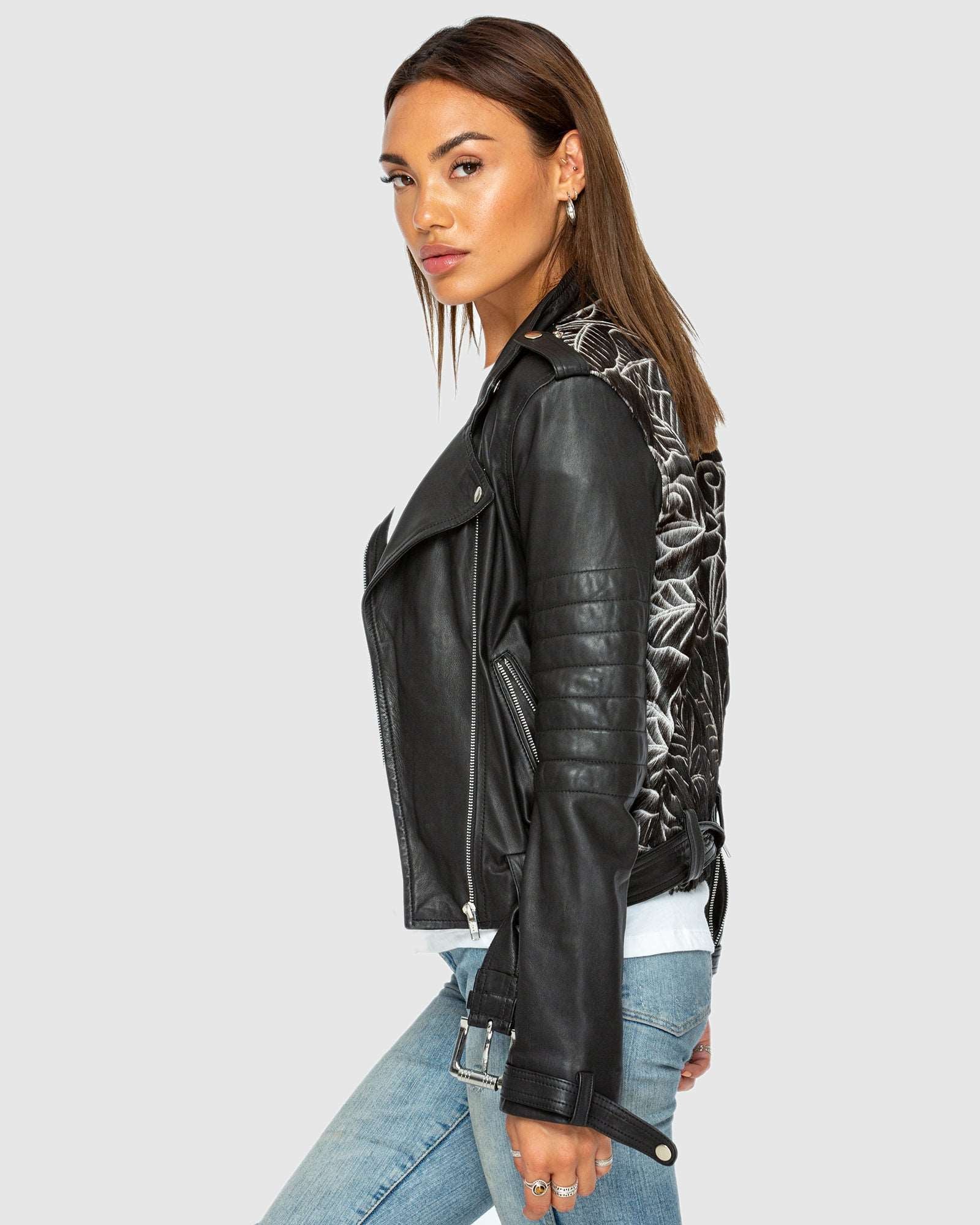 Leather jacket clearance roses