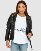 Famous 2Tone Leather Biker - Black and White