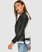 Famous 2Tone Leather Biker - Black and White